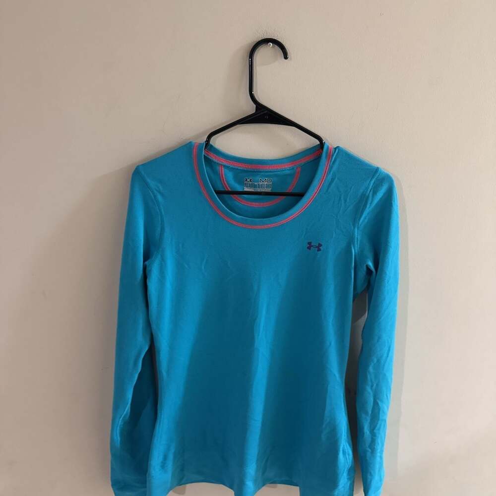 Under Armour Fitted Long Sleeve Performance Tee Women's MD Teal Pink Activewear